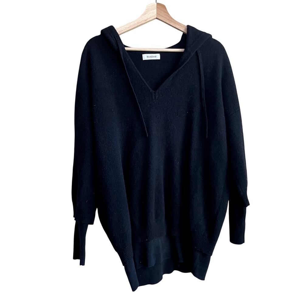NAADAM Black V-Neck Cashmere-Blend Hoodie Sweater